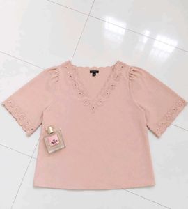 Pastel Pink Lace Trim Top