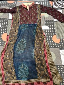 Patchwork Print Kurta multilayer maxi long dress