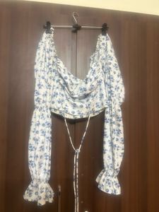 Floral Puff Sleeve Tie-Front Top