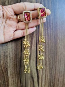 Elegant Dangle Earrings with Red Stone