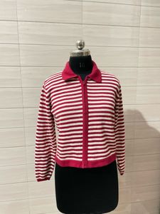 Hong kong 🇭🇰 Striped Zip-Up Knit Cardigan