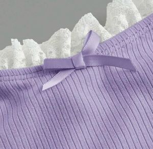 Lavender Ribbed Crop Top with Lace Trim