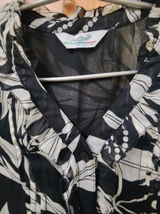 Beautiful Shirt Top, V-neck, Black &amp; Off White, Tie Up At Waist, Inner Lining.