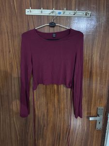 Shein Maroon Long Sleeve Crop Top