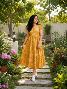 Yellow Floral Midi Dress