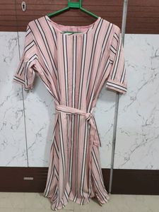 Peachy Pink Midi Dress With Belt