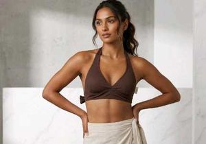 Stylish Brown Halter Bikini Top
