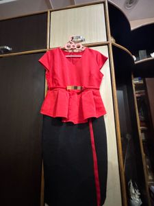 Chic Red &amp; Black Peplum Dress