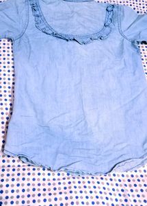 Stylish Denim Ruffled Button-Up Top jeans