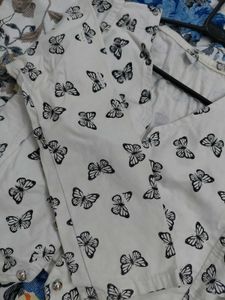 White Butterfly Print Jacket