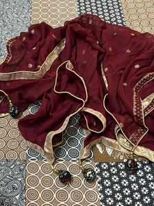 Maroon Dupatta with gold embellishment