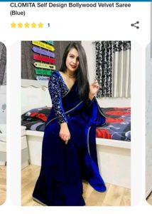 Elegant Blue Velvet Bollywood Saree