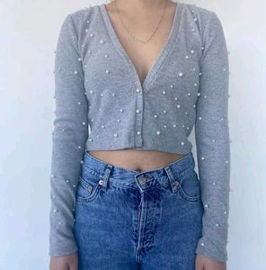 Zara Ribbed Grey Top