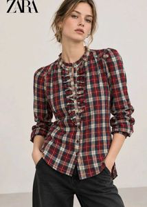 ZARA Chic Plaid Ruffle Button-Up Shirt