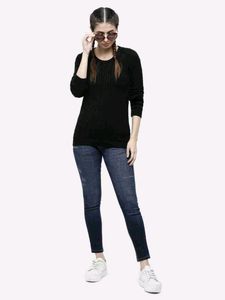 Sonoma Womens Black V neck Cable Knit Sweater