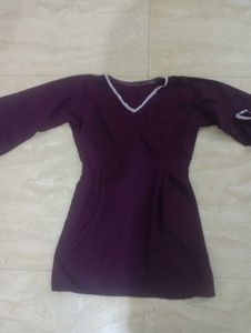Elegant Purple Kurta with White Lace Trim