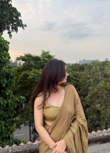 Elegant Olive Green Saree with blouse-Stitched