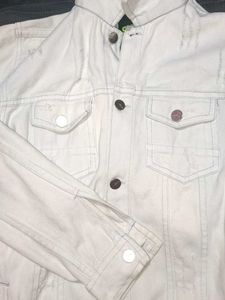 Cream Distressed Denim Jacket