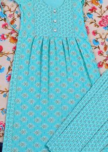 Turquoise Printed Kurta Set
