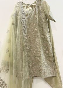 Olive Green Embroidered Kurta Set