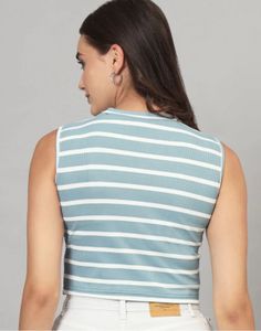 Sleeveless Striped Blue and White Crop top