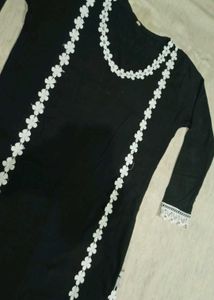 Elegant Black Kurta Set with White Lace