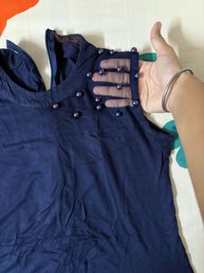 Navy Blue Top with Red Embroidery
