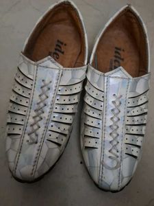 Stylish White Leather Cut-Out Shoes
