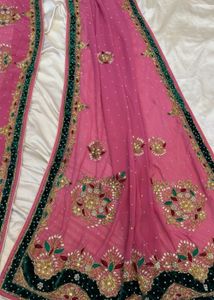 pink embroidered saree