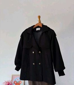 🍂 black short double breasted jacket/ trench coat
