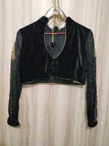 Black Full Sleeve Velvet Blouse (Women's)