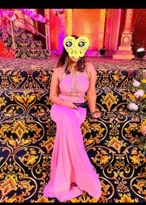 designer pink long party dress
