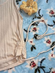 Zudio - New Cream Ribbed Tank Top with Drawstring