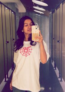 Customize White T-Shirt with Red Spiderweb Graphic
