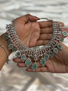Noor-e-Mint Silver AD Choker Set 😍✨