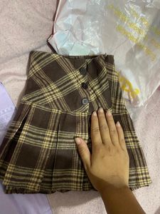 Brown Plaid Mini Skirt
