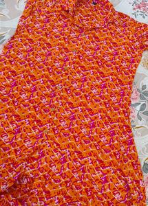 Vibrant Orange & Pink Printed Kurta