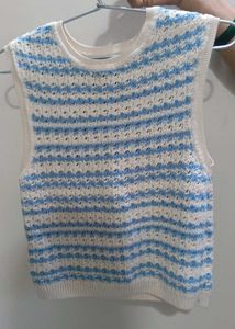 Blue &amp; White Striped Knitted Sweater Vest