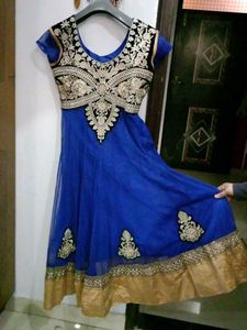 Elegant Blue & Gold Anarkali Dress