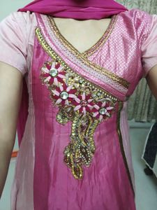 Elegant Pink Embellished Kurta Set