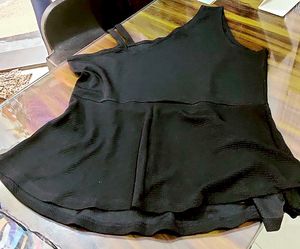 Chic Black Textured Peplum Top