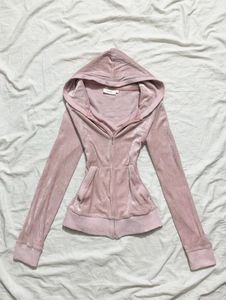 Pink Velour Zip-Up Hoodie