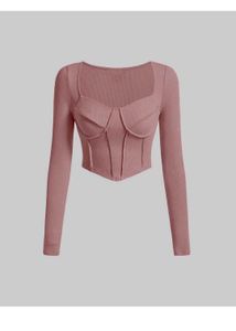 Ribbed Corset Long Sleeve Top