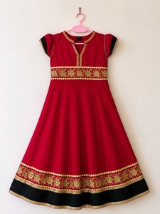 Red Ethnic Gown with Gold Embroidery