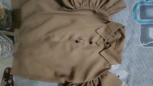 Brown Puff Sleeve Collared Shirt