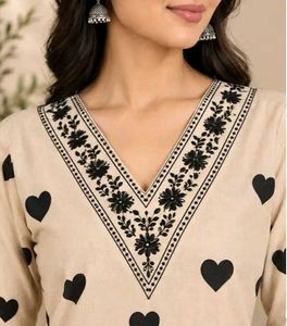 Stylish Beige Kurta with Black Heart Print