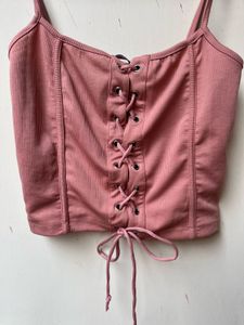 Ribbed Lace-Up Crop Top