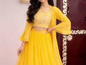 Embroidered Yellow Blouse with Mirror Work