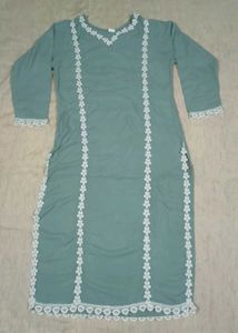 Elegant Sea Green Suit with White Floral Lace