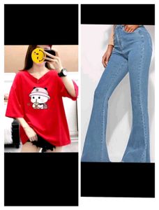 Korean Bootcut Jeans And Cute T Shirt